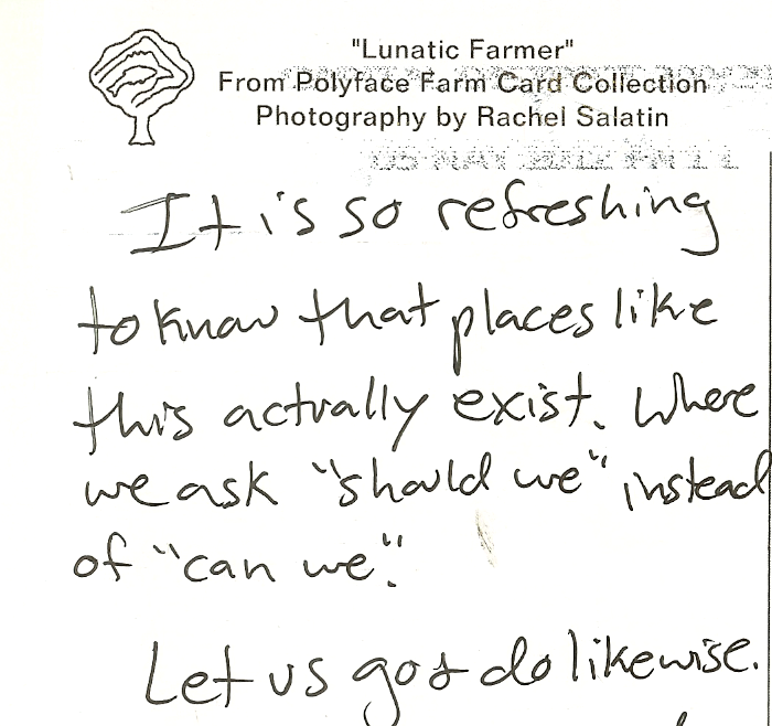 Back of a postcard - "let us go and do likewise."